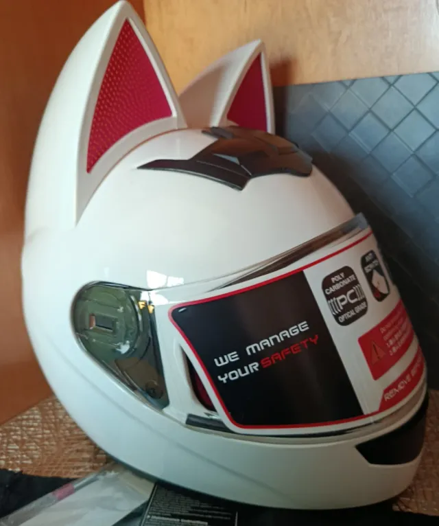 Casco Moto Gatita Orejas Rosa/Blanco 54-56 NUEVO