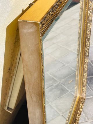 Espejo antiguo madera dorado biselado