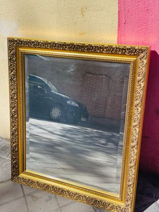 Espejo antiguo madera dorado biselado