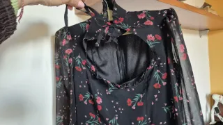 Abito fantasia floreale nero e rosa