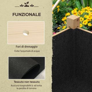 Orto rialzato con 2 fori di drenaggio e sacchetto in tessuto non tessuto, giardino in legno di abete per giardino e balcone, 115X55X80 cm, colore legno
