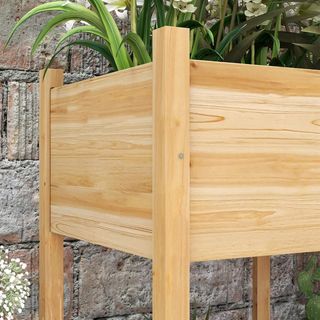 Orto rialzato con 2 fori di drenaggio e sacchetto in tessuto non tessuto, giardino in legno di abete per giardino e balcone, 115X55X80 cm, colore legno