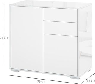 Mobile multifunzionale con 2 cassetti e 2 ante, apertura a pressione, mobile con 2 cassetti e 2 ante per casa e ufficio, 79X36X74Cm, bianco opaco