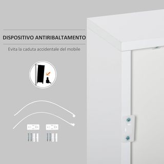 Mobile multifunzionale con 2 cassetti e 2 ante, apertura a pressione, mobile con 2 cassetti e 2 ante per casa e ufficio, 79X36X74Cm, bianco opaco
