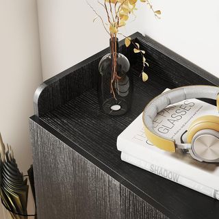 Zapatero di Ingresso con 4 Ripiani Aperti, Armadio Multiuso con 2 Ante e Ripiani Regolabili, Porta Scarpe Salvaspazio per 12 Paia, 83X30X90 Cm, Nero