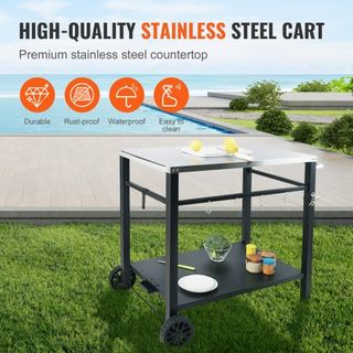 Carrito de Comedor para Parrilla al Aire Libre con Doble Estante, Mesa de Preparación de Comida Móvil para BBQ, Mesa Superior de Acero Inoxidable Multifuncional, Carritos Modulares Portátiles para...