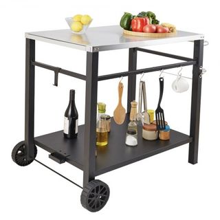 Carrito de Comedor para Parrilla al Aire Libre con Doble Estante, Mesa de Preparación de Comida Móvil para BBQ, Mesa Superior de Acero Inoxidable Multifuncional, Carritos Modulares Portátiles para...