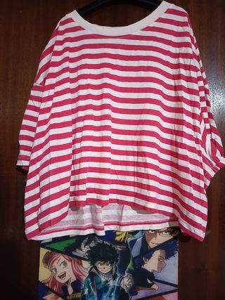Camiseta Crop Rayas Rojas y Blancas