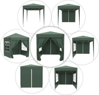 Gazebo 2x2 m Pop-Up Impermeabile con 4 Pareti Rimovibili, Gazebo Pieghevole in Metallo e Poliestere con Borsa di Trasporto, Verde