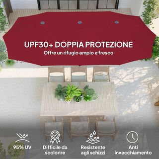 Ombrellone da Giardino Doppio 4X2.2 M con 12 Aste, con Ventilazione e Manovella, Ombrellone per Esterni in Metallo e Poliestere, Anti UV 30+