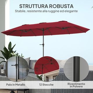 Ombrellone da Giardino Doppio 4X2.2 M con 12 Aste, con Ventilazione e Manovella, Ombrellone per Esterni in Metallo e Poliestere, Anti UV 30+