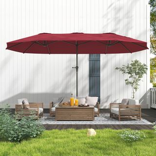 Ombrellone da Giardino Doppio 4X2.2 M con 12 Aste, con Ventilazione e Manovella, Ombrellone per Esterni in Metallo e Poliestere, Anti UV 30+