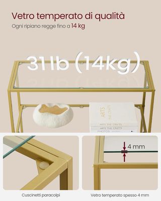 Estante de Vidrio de 6 Estantes, Librería, Organizador de Objetos, Vidrio Templado, Fácil de Montar, para Baño, Sala de Estar, Dormitorio, Estudio, Color Dorado LGT503A01