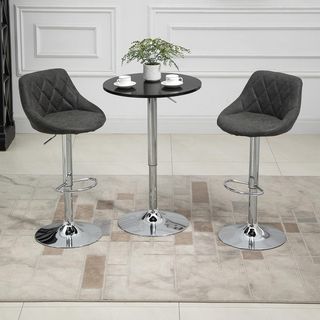Set di 2 Sgabelli da Bar con Altezza Regolabile, Base in Metallo e Sedile in Pelle Sintetica, Sgabelli Alti Moderni Girevoli con Schienale e Poggiapiedi 46X48X83-104Cm, Grigio Scuro e Argento