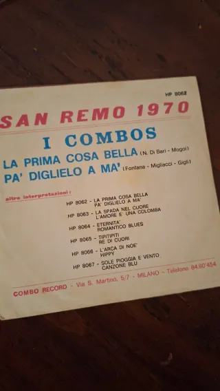 Disco 45 giri Sanremo 1970 - La Prima Cosa Bella