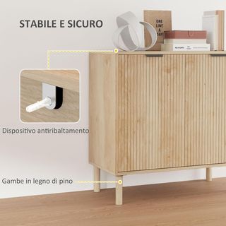 Mobile multiuso a 2 livelli con ripiano regolabile in 3 altezze, mobile contenitore con gambe in legno di pino, per soggiorno e camera da letto, 78X40X77.5 cm, colore rovere