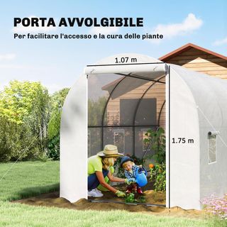 Invernadero para Huerto Con 6 Ventanas Y Puerta Enrollable, Invernadero De Jardín En Forma De Túnel, Invernadero Para Plantas Con Estructura De Metal Y Tela De Polietileno, 3.5X2X2M, Blanco
