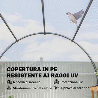 Invernadero para Huerto Con 6 Ventanas Y Puerta Enrollable, Invernadero De Jardín En Forma De Túnel, Invernadero Para Plantas Con Estructura De Metal Y Tela De Polietileno, 3.5X2X2M, Blanco