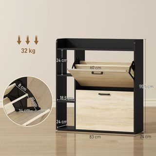 Zapatero Slim Ahorra Espacio Con 2 Puertas Abatibles, Zapatero de Entrada Con 3 Compartimentos Abiertos, Estantes Regulables, Superficie Superior, Porta Zapatos para 15 Pares en Madera Con Asa, 83...