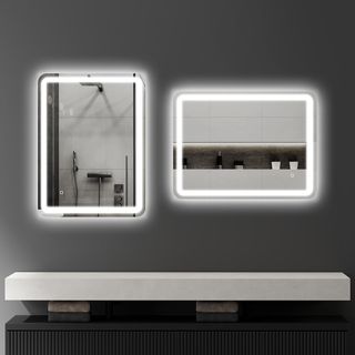Espejo de Baño Con Luz LED 60X80 Cm, Espejo de Pared Con 3 Colores Regulables, Función Memoria, Antiempañamiento, Interruptores Táctiles, en Vidrio Templado, IP44, Horizontal/Vertical