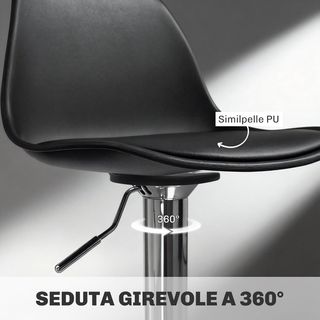 Set di 2 Sgabelli da Bar con Altezza Regolabile, Sgabelli da Cucina alti in PU con Schienale, Poggiapiedi e Sedile Morbido, Struttura in Acciaio, Sedie da Bar Alte Girevoli a 360°, per Bar...