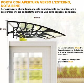 Toldo Exterior 303X96Cm, Toldo de Policarbonato y Aluminio para Balcón, Ventanas y Puertas, Transparente