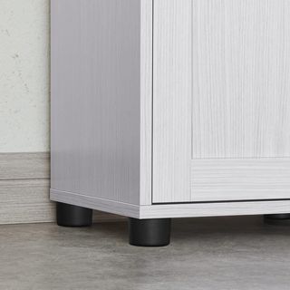 Mueble de Baño Ahorra Espacio, Mueble de Columna, Mueble Alto, Estante Abierto, Puerta de Vidrio, Mueble de Baño con Patas, Estantes Regulables en Altura, Blanco Acero BBK163T44