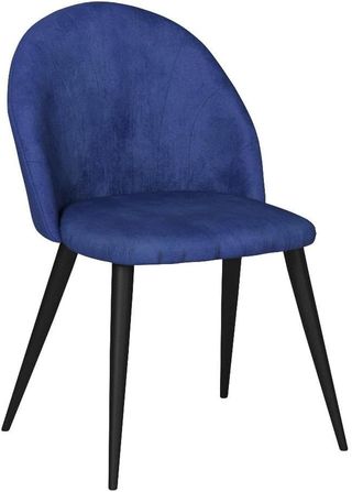 Set di 2 Sedie da Pranzo, Sedie Moderne con Schienale a Concha e Gambe in Metallo, Sedia in Velluto Imbottito per Cucina, Camera da Letto, Ufficio e Soggiorno, Blu