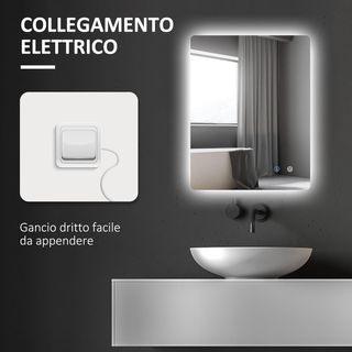 Espejo de Baño Con Luz LED 70X50 Cm, 3 Colores de Luz, 3000K-6500K, Interruptores Táctiles, Espejo de Pared Retroiluminado Con Brillo Regulable, Función de Memoria y Antiempañamiento, IP44