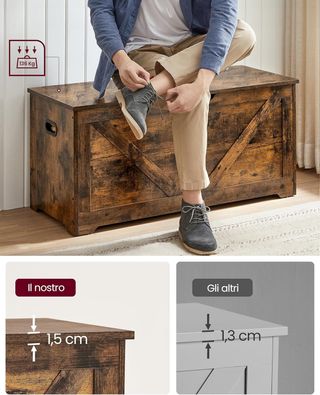 Banca, Banco de Almacenamiento, Puff Organizador Con 2 Bisagras de Seguridad, Zapatero, Estilo Rústico, 40 X 100 X 46 Cm, para Pasillo, Dormitorio, Sala de Estar, Marrón Vintage LSB060T01
