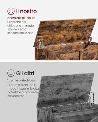 Banca, Banco de Almacenamiento, Puff Organizador Con 2 Bisagras de Seguridad, Zapatero, Estilo Rústico, 40 X 100 X 46 Cm, para Pasillo, Dormitorio, Sala de Estar, Marrón Vintage LSB060T01