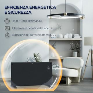Estufa Eléctrica de Bajo Consumo 2000W, Termoconvector Eléctrico Silencioso de Pared y Suelo, Radiador Eléctrico con Pantalla LED, Temporizador 24H/Semanal, Termostato y Mando a Distancia, Negro