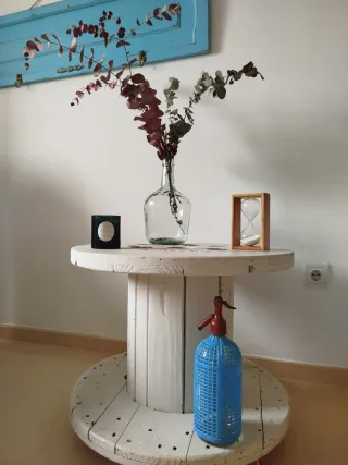 Mesa Bobina Ruedas Madera