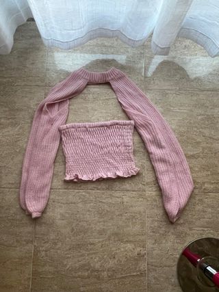 Jersey rosa de punto con mangas