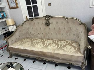 Pareja de Sofás Clásico Italiano Beige y Dorado