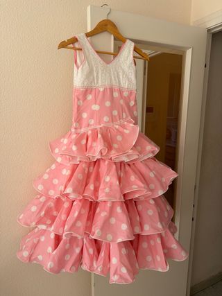 Traje Flamenca Niña Rosa y Blanco