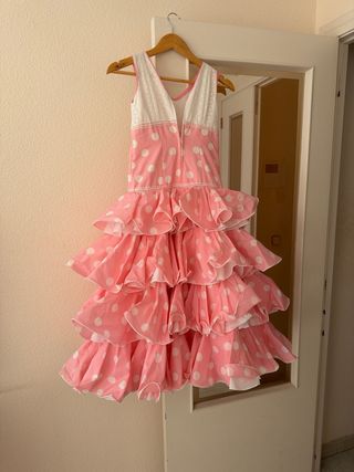 Traje Flamenca Niña Rosa y Blanco