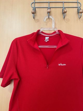 Maillot Ciclismo Btwin Rojo Media Cremallera