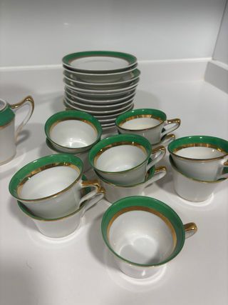 Juego de café vintage porcelana verde