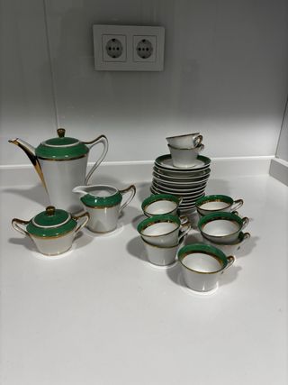 Juego de café vintage porcelana verde