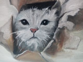 Cuadro al óleo de gato