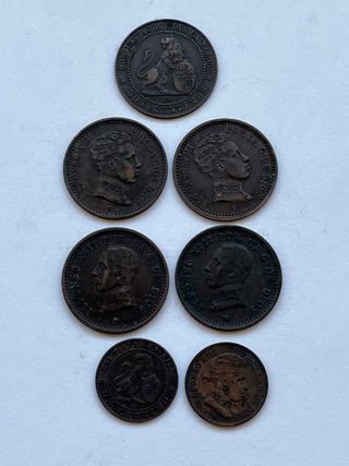 Colección 7 monedas 1 y 2 céntimos 1870-1912