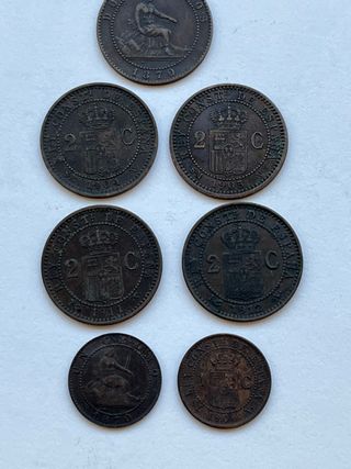 Colección 7 monedas 1 y 2 céntimos 1870-1912