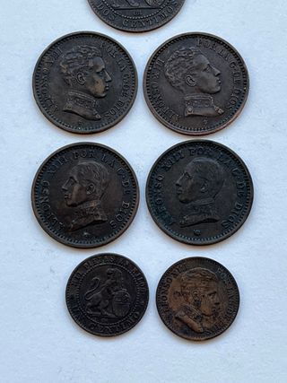 Colección 7 monedas 1 y 2 céntimos 1870-1912
