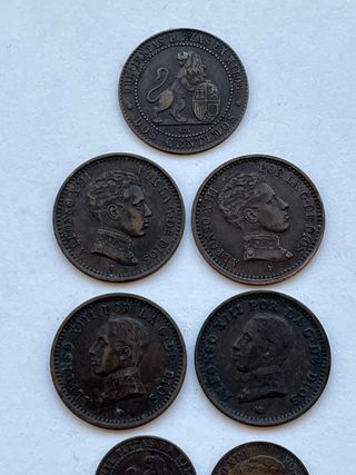 Colección 7 monedas 1 y 2 céntimos 1870-1912