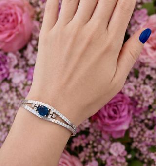 Bracciale Argento Massiccio Anni '60 Blu