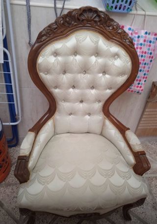 Sillón vintage tapizado tela y madera