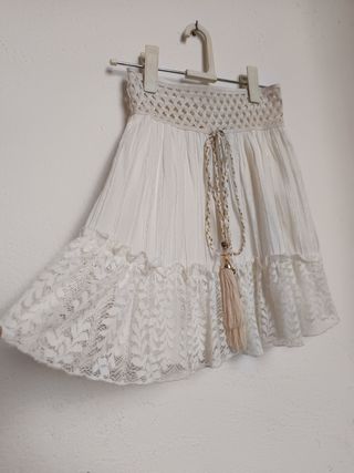 Falda corta  Ibicenca boho Azara Paris blanca S/M
