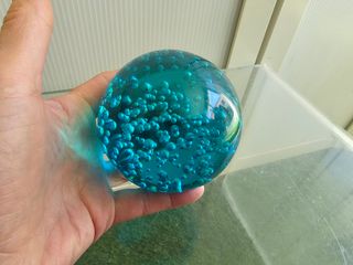 Pisapapeles cristal azul burbujas, ikea vintage