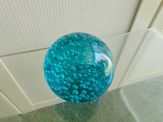 Pisapapeles cristal azul burbujas, ikea vintage